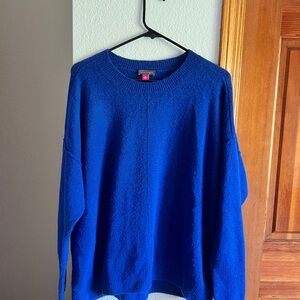 Vince Camuto Crewneck Sweater Size M Royal Blue Fuzzy Knit Pullover